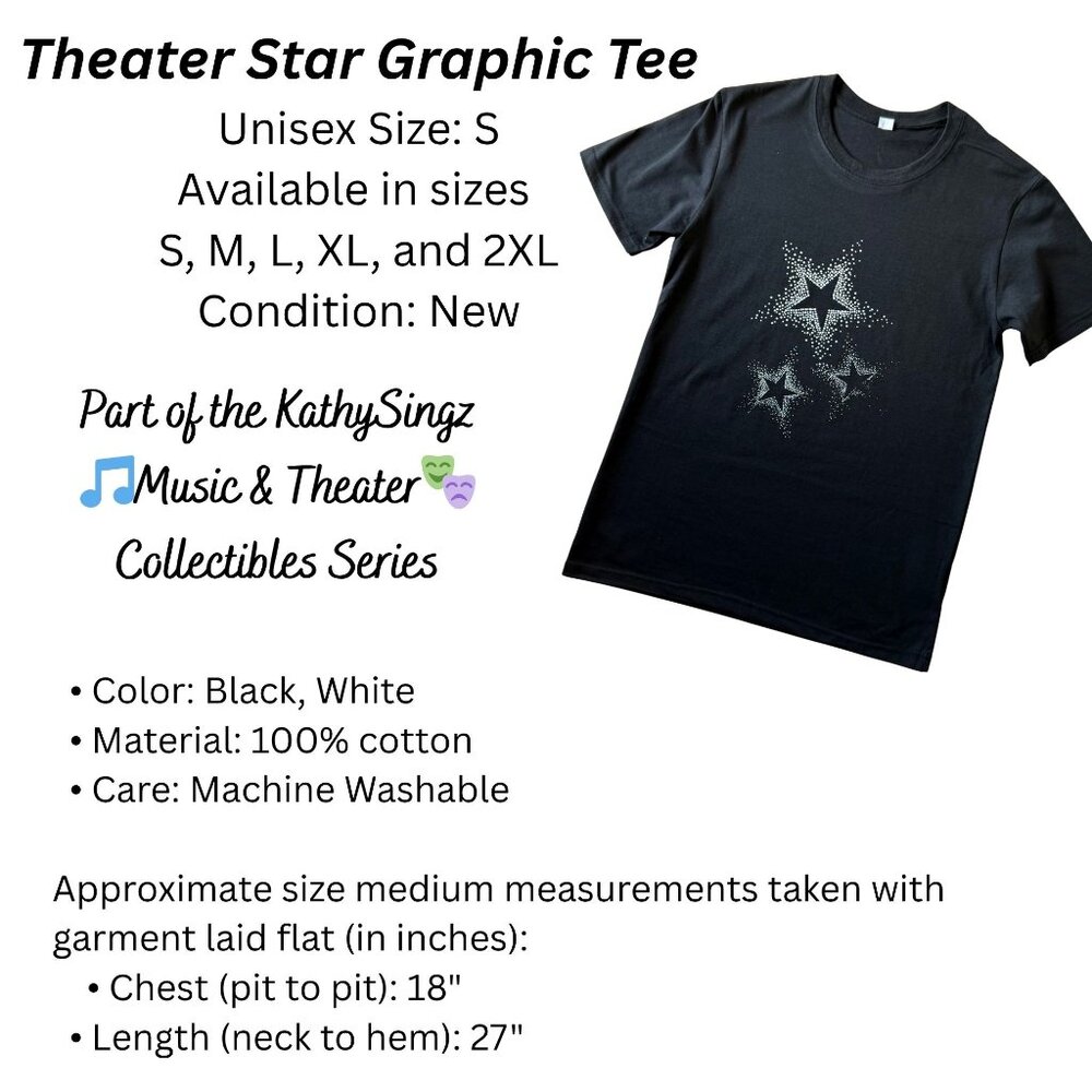Theater Star Graphic T Shirt Size S Black Cotton Short Sleeve Top Spacecore - Picture 10 of 12